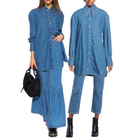 Ganni Blue Denim Shirt Dress with Back Cutouts - Picture 5 of 15